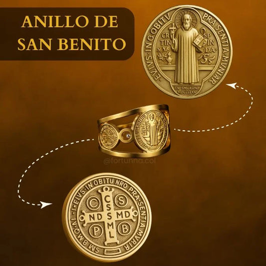 Anillo de San Benito (acero inoxidable/baño oro 18)