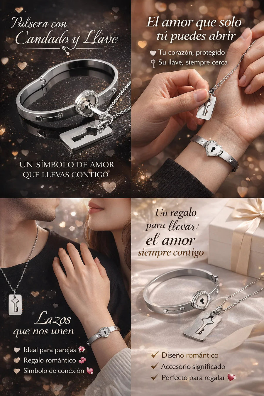 Set Pulsera y Collar Candado y Llave