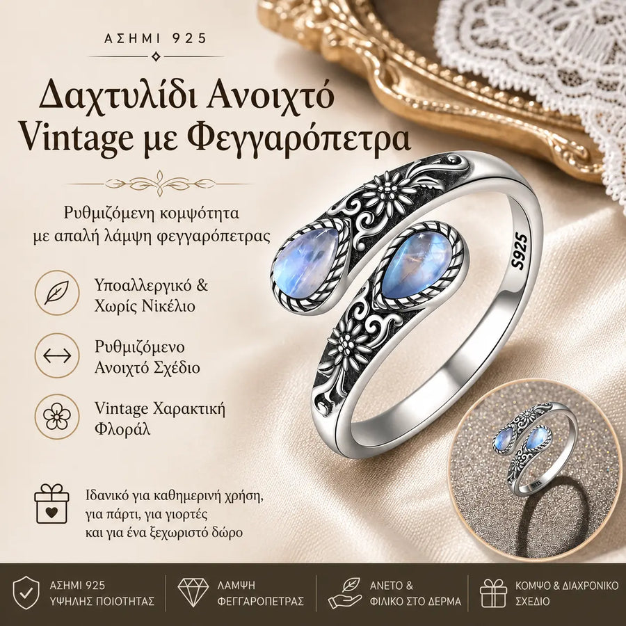 Anillo Flor de Piedra Lunar