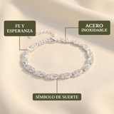 Pulsera Trébol de la Suerte (Acero y Circones)