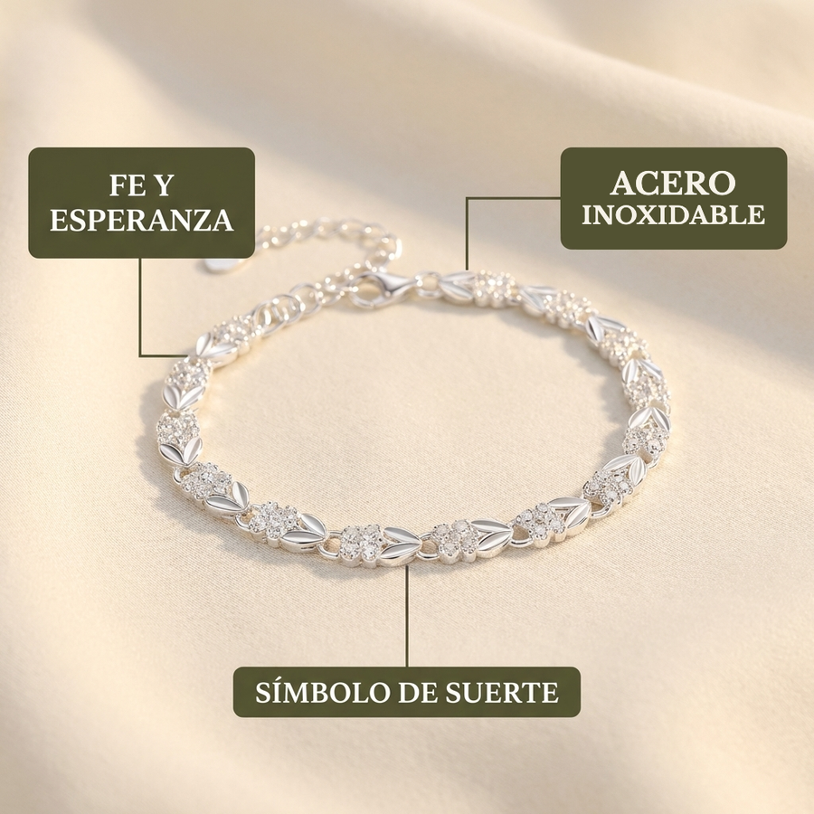 Pulsera Trébol de la Suerte (Acero y Circones)