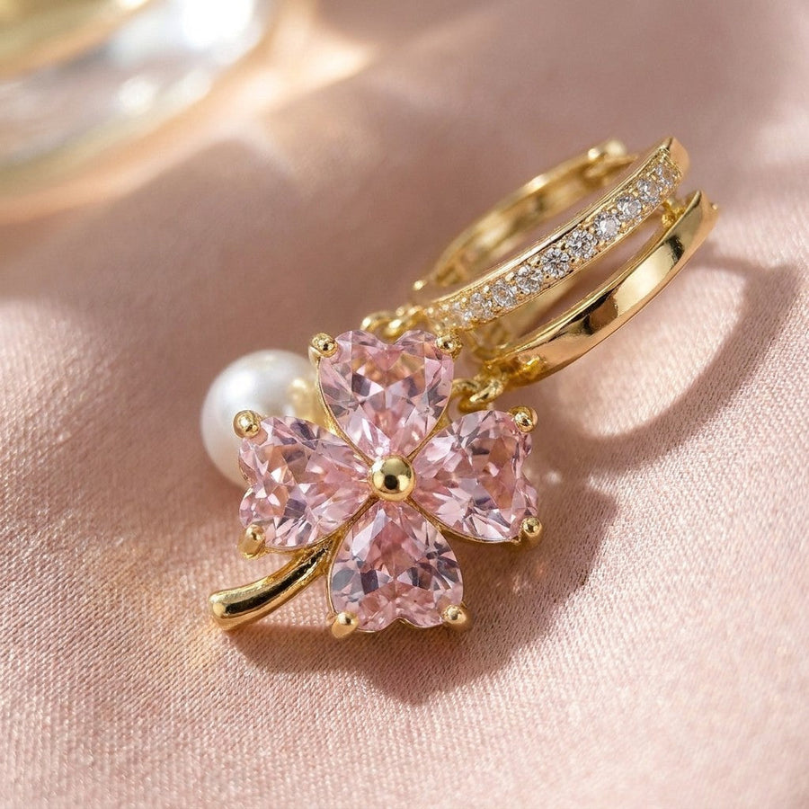 Aretes Trébol Rosa