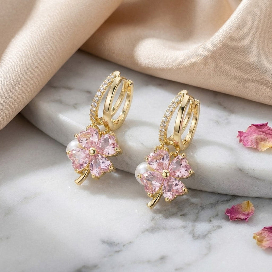 Aretes Trébol Rosa