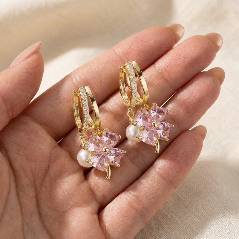 Aretes Trébol Rosa
